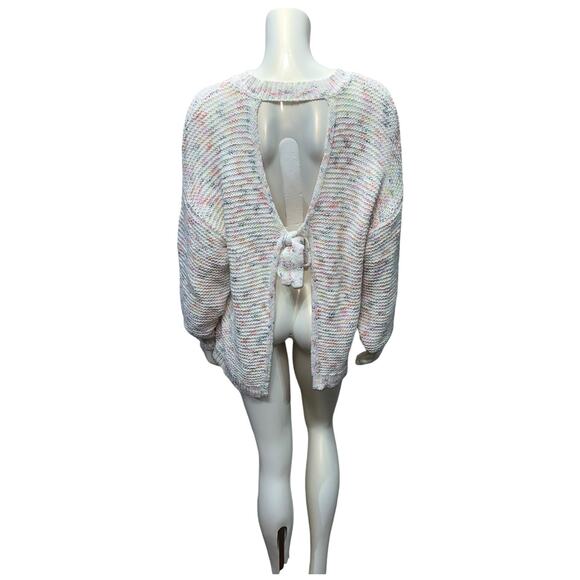 Aerie Cream Multi-Colored Open Back Tie Sweater (Medium) - Picture 3 of 8